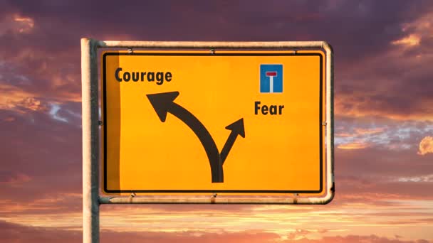 Street Sign the Way to Courage versus Fear - Footage, Video