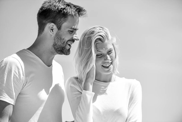 happy to be together. family psychology. interpersonal relationship. understanding and support. romantic relationship. couple in love. married in heaven. man and girl smiling. he make her happy - Foto, imagen
