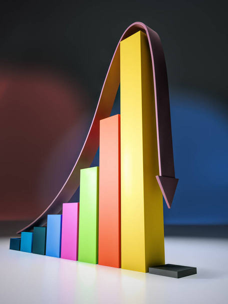 3D render of bar graph representing economic growth with sudden crash  - Photo, Image