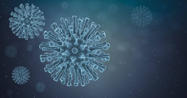 Vista microscópica de las células flotantes del virus respiratorio patógeno de China. Infección por Coronavirus 2019-ncov. Peligroso coronavirus ncov asiático, convertido en una pandemia. Renderizado 3D
. - Foto, Imagen