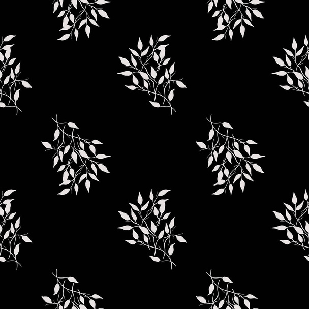 αδιάλειπτη μοτίβο κλαδί φύλλων σε λευκό φόντο. vintage στυλ. - Φωτογραφία, εικόνα