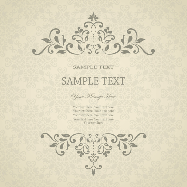 Invitation card with floral pattern on damask background. eps10 - Vector, Imagen