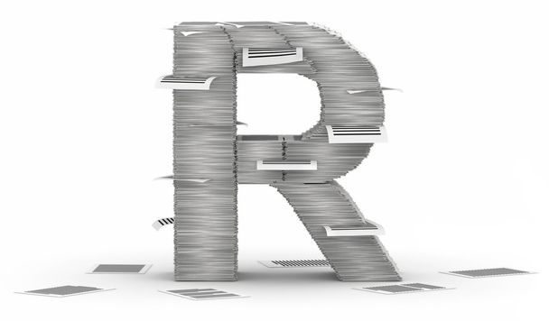 alfabet r, pagina's papier stapels lettertype - Foto, afbeelding