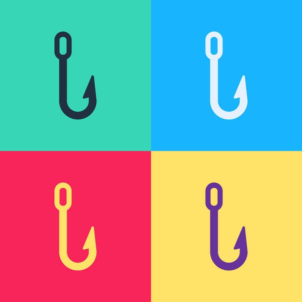 Pop art Fishing hook icon isolated on color background. Fishing tackle. Vector Illustration - Vector, Image