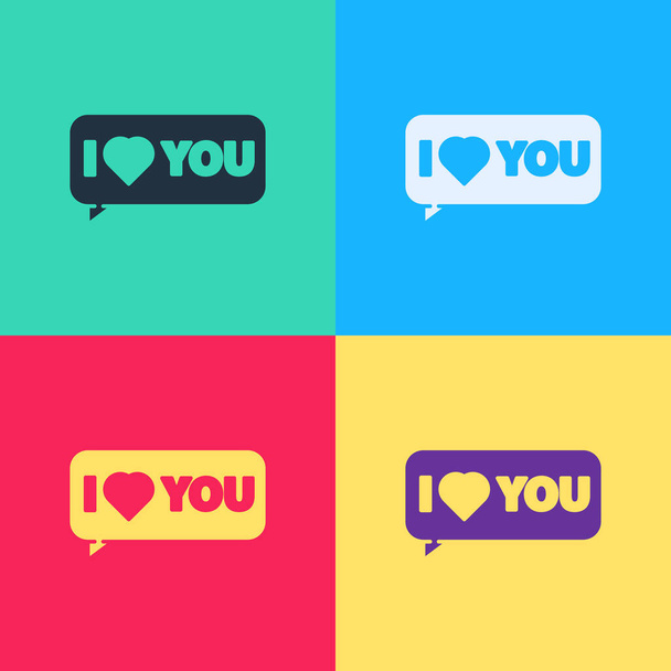 Pop art Speech bubble with text I love you icon isolated on color background. 8 March. International Happy Women Day. Vector Illustration - Vector, Image