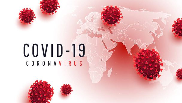 Powieść Coronavirus, 2019-nCoV. Epidemia koronawirusów z Włoch. Rozprzestrzenianie się epidemii coronavirus covid 19. Światowa mapa świata z ogniskami koronawirusu i cząsteczki wirusa na poziomym banerze internetowym - Wektor, obraz