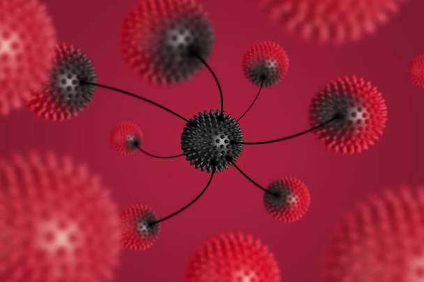 Abstrait red virus strain cell model of coronavirus Covid-19 on re background. Concept de propagation du virus
 - Photo, image