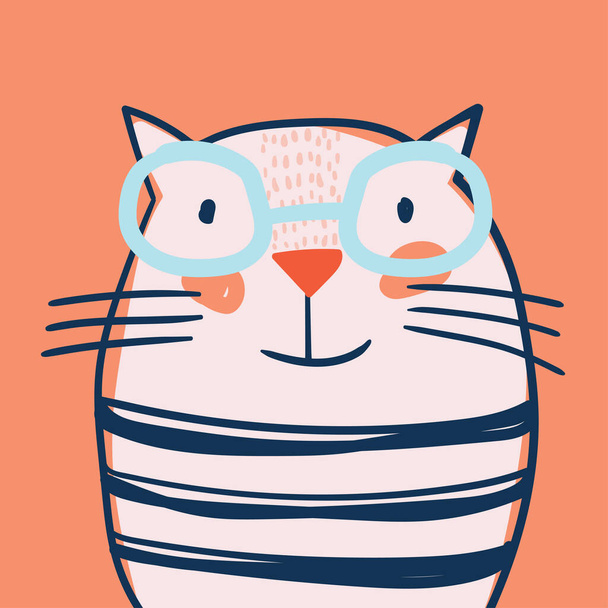 Retrato de British Shorthair Cat con gafas. Ilustración hecha a mano. Vector
. - Vector, Imagen
