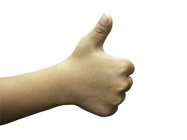 Prawa ręka 4-latka to kciuk do góry, tworzący symbol kciuka do góry. Zatwierdzenie kciuków do góry jak znak - Zdjęcie, obraz