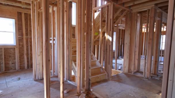 Home Framing unfinished wood frame building or a house - Footage, Video
