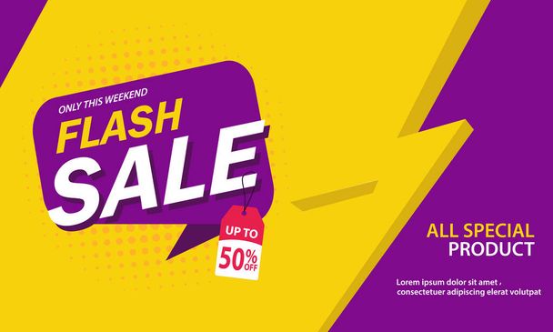 Μόνο Σαββατοκύριακο Ειδική Flash Sale banner. Έκπτωση Flash Sale έως και 50%. Εικονογράφηση διανύσματος. - Διάνυσμα - Διάνυσμα, εικόνα
