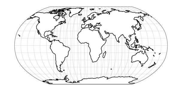 経線と緯線のグリッドとロビンソン図法の世界地図。中心とする米州。白の黒のアウトラインと土地。ベクトル図 - ベクター画像
