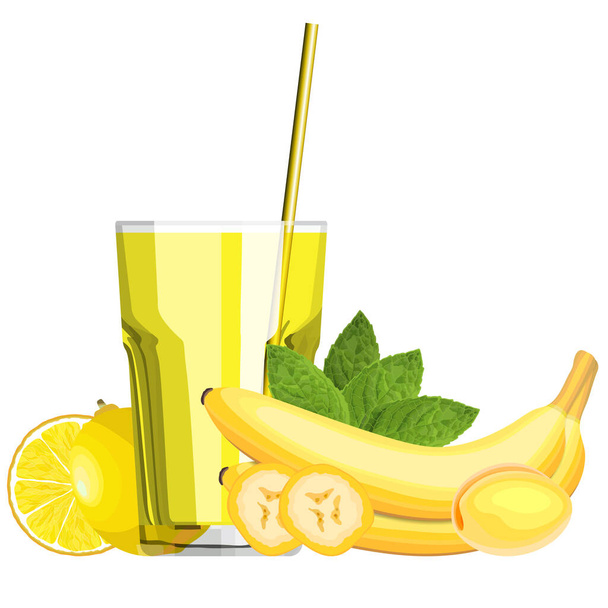 Yellow blended smoothie in a glass with ingredients vector illustration - Vector, Image