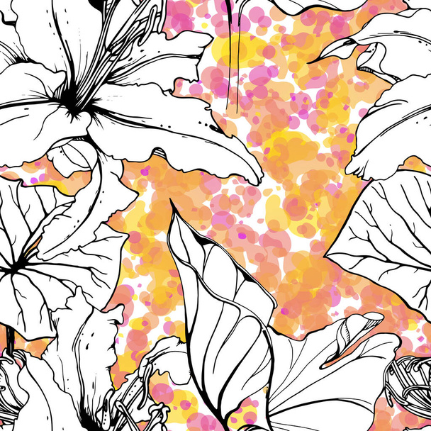 Floral Black White Pattern. Modern Watercolor - Vector, afbeelding