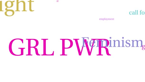 Grl PWR woord wolk op een witte achtergrond. Deze woord wolk titel is een alternatieve spelling voor Girl Power. - Video