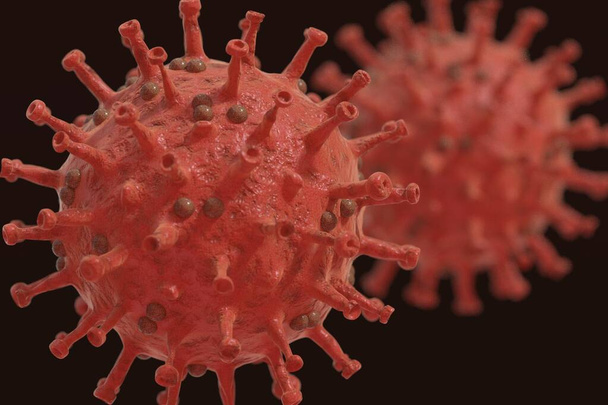 Koronaviruksen puhkeaminen. Influenssa on yhtä vaarallinen viruskanta kuin pandemian lääketieteellinen käsite. 3D-kuvaus
. - Valokuva, kuva