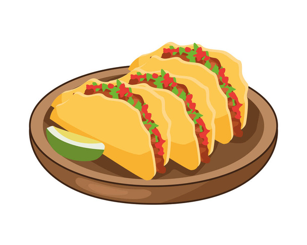 delicious mexican tacos and lemon traditional food - Vector, Image