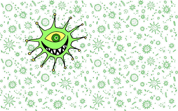 Cartoon vírus personagem ilustração. Caráter ícone micróbio monstro patógeno. Contexto e textura
. - Foto, Imagem