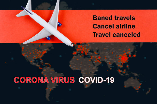 Pandemische Coronavirus COVID-19 Karte auf einer Reise stornierten Quarantäne - Foto, Bild