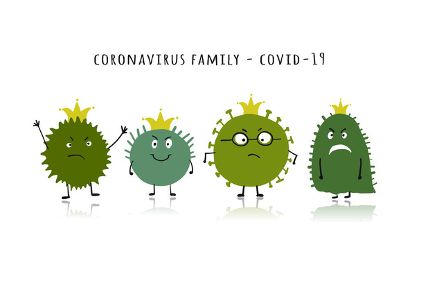 Οικογένεια Coronavirus, covid-19. Χαριτωμένος χαρακτήρας απομονωμένος στο λευκό - Διάνυσμα, εικόνα