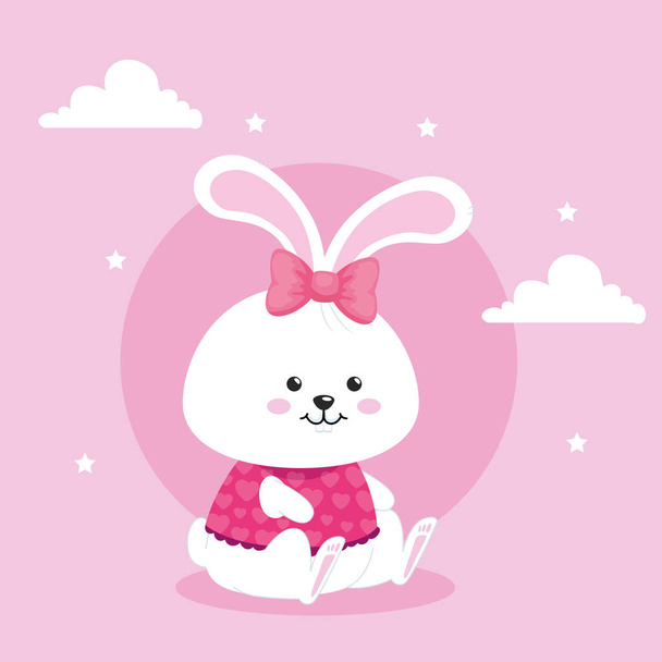 ピンクの背景の可愛いウサギ女 - ベクター画像