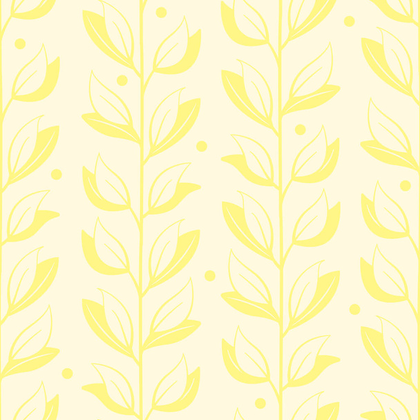 Vector seamless pattern with yellow vertical abstract branches and leaves; floral design for fabric, wallpaper, textile, web design. - Vektor, obrázek