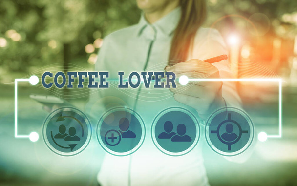 Una lettera che mostra l'amante del caffe '. Business foto in mostra un dimostrante che ama o ha una predilezione di bere caffè
. - Foto, immagini