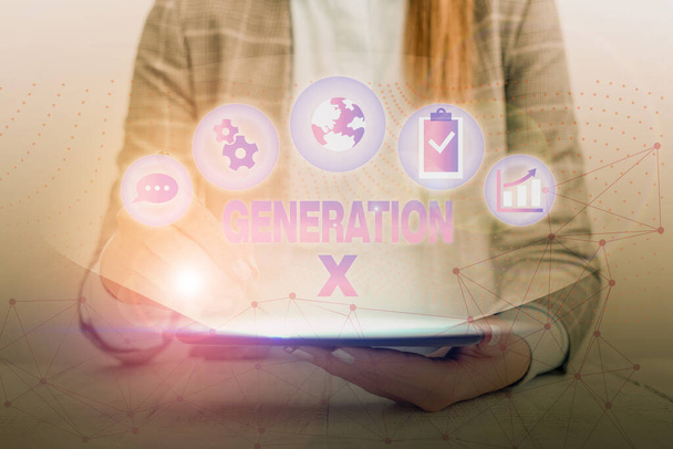 Scrittura concettuale a mano che mostra Generazione X. Business photo text la generazione che nasce dopo quella dei baby boomers
. - Foto, immagini