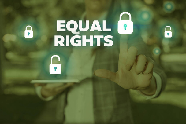 Text sign showing Equal Rights. Conceptual photo Equality before the law when all showing have the same rights. - Photo, Image