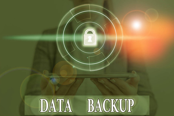 Word writing text Data Backup. Business concept for copy of important data that is stored on an alternative location. - Fotoğraf, Görsel