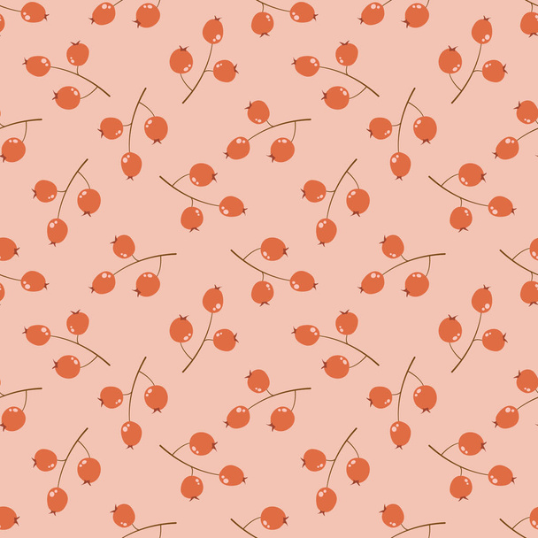  Rowan berries seamless pattern on pink background. - ベクター画像