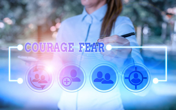 Writing note showing Courage Fear. Business photo showcasing quality of mind that enables a demonstrating to face difficulty. - Fotografie, Obrázek