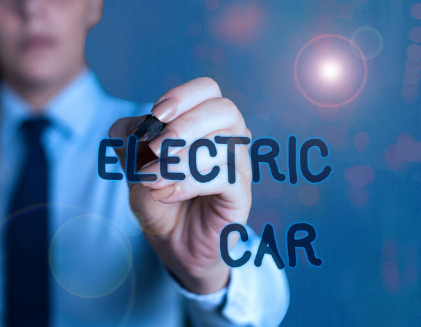 Wortschreibtext Elektroauto. Geschäftskonzept für ein Automobil, das von einem oder mehreren Elektromotoren angetrieben wird. - Foto, Bild