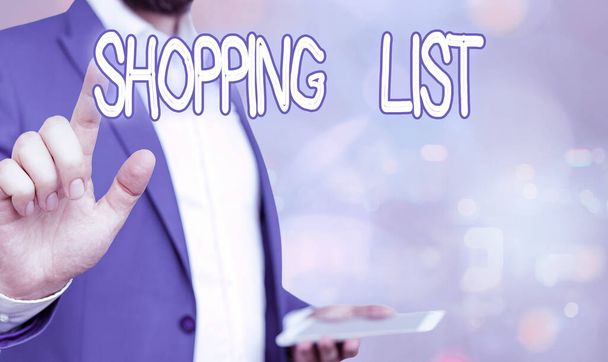 Word writing text Shopping List. Business concept for a list of items to be considered or purchases to be made. - Photo, Image