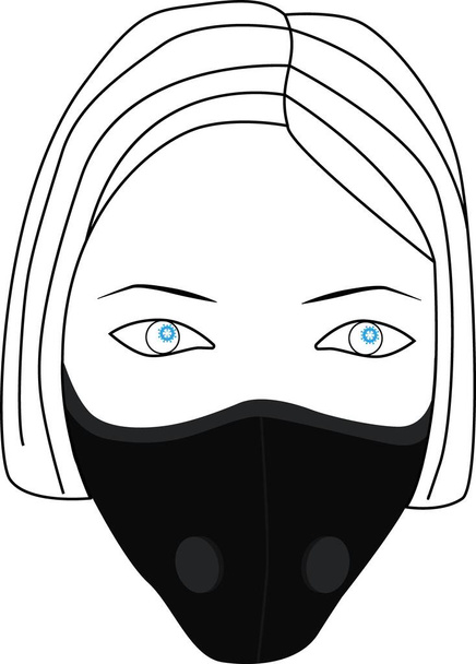 Orvosi maszkos lány. A lány szemében a vírus képe tükröződött. Virus Covid19, járvány. Karantén - Vektor, kép