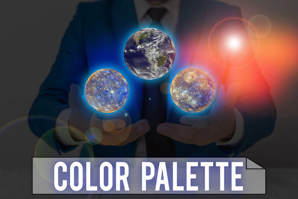 Word writing text Color Palette. Business concept for full range of colors that can be displayed on a device screen Elements of this image furnished by NASA. - Photo, Image