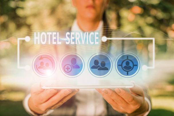 Text sign showing Hotel Service. Conceptual photo Providing guests warm accommodation and other services. - Photo, Image