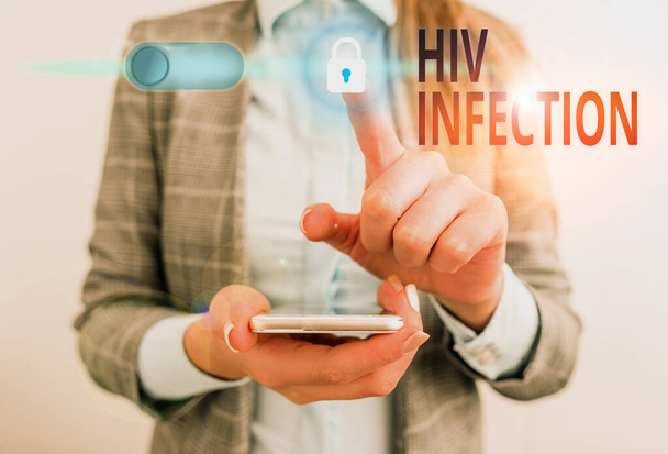 Signo de texto que muestra infección por VIH. Foto conceptual infección de transmisión sexual y una enfermedad crónica
. - Foto, imagen