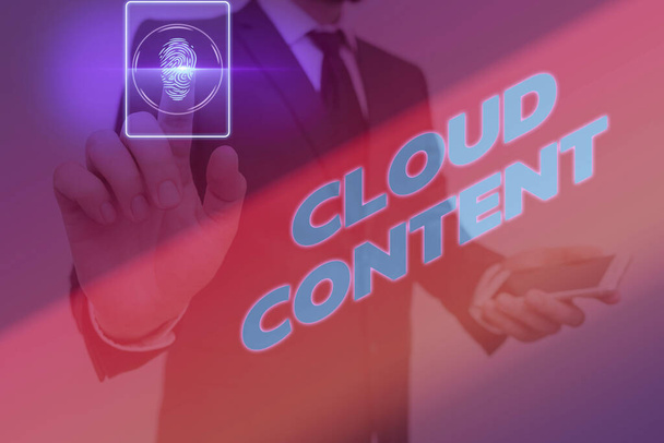 Κείμενο εγγραφής κειμένου Cloud Content. Επιχειρηματική ιδέα για αυτόνομη πλατφόρμα ή υποστηριζόμενη από πρόσθετες υπηρεσίες. - Φωτογραφία, εικόνα