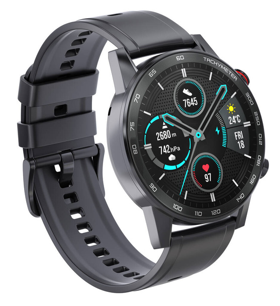 Sport smart watch z silikonową opaską na białym tle - ilustracja 3d - Zdjęcie, obraz