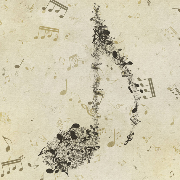 Grunge zenei háttér. Régi papír textúra, zenei jegyzetek. - Fotó, kép