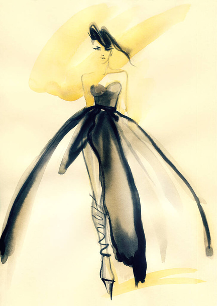 beautiful woman. fashion illustration. watercolor painting - Photo, image