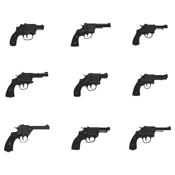 Vektorová monochromatická ikona nastavená s revolvery - Vektor, obrázek