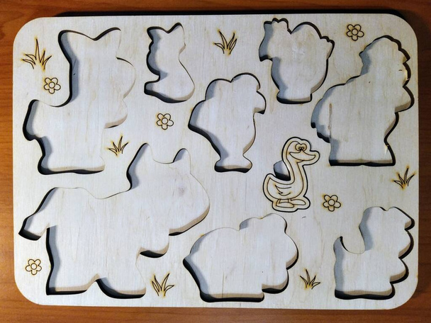 Wood board game with agricultural and home animals on wooden background - Photo, Image