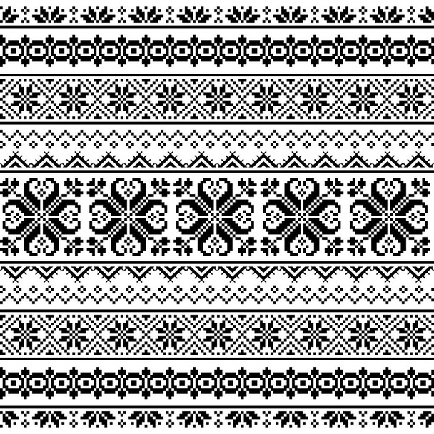 Oekraïense, Wit-Russische volkskunst borduurwerk naadloze vector patroon - Vyshyvanka traditionele borduurwerk repetitief ontwerp geïnspireerd door retro kunst uit Oekraïne en Wit-Rusland  - Vector, afbeelding