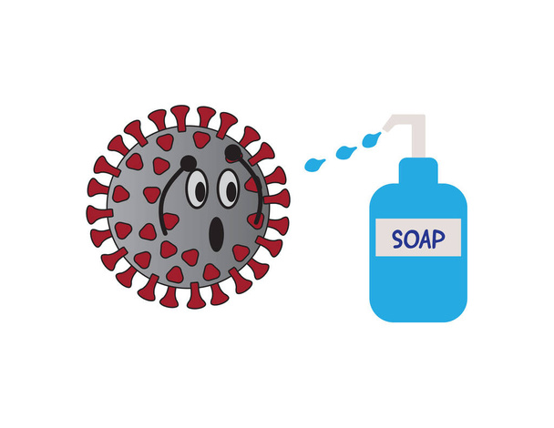 Vector Coronavirus carácter miedo de jabón líquido
 - Vector, Imagen