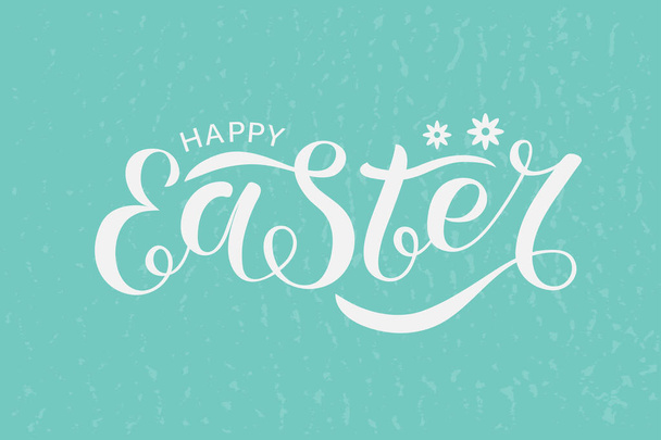 Illustration of Happy Easter text for greeting card, invitation, flyer, poster. Easter banner template. Hand sketched Easter text. White text on mint background with texture.  - Вектор, зображення