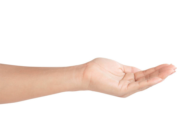 Κενό χέρι που κρατά κάτι απομονωμένο σε λευκό φόντο για διαφημιστική έννοια - Φωτογραφία, εικόνα