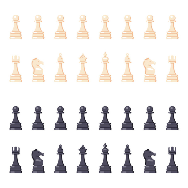 Ensemble complet de figures d'échecs noires et blanches. Icônes plates vectorielles
 - Vecteur, image