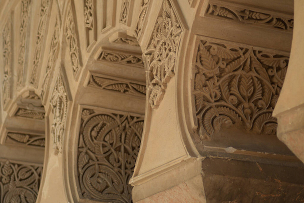 Ornaments in historic arches in muslim palace of Alcazaba, Malaga, Spain - Photo, Image